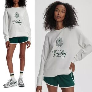 Varley Rasco Namesake Sweatshirt Court Club Sweat in White & Forest NWT